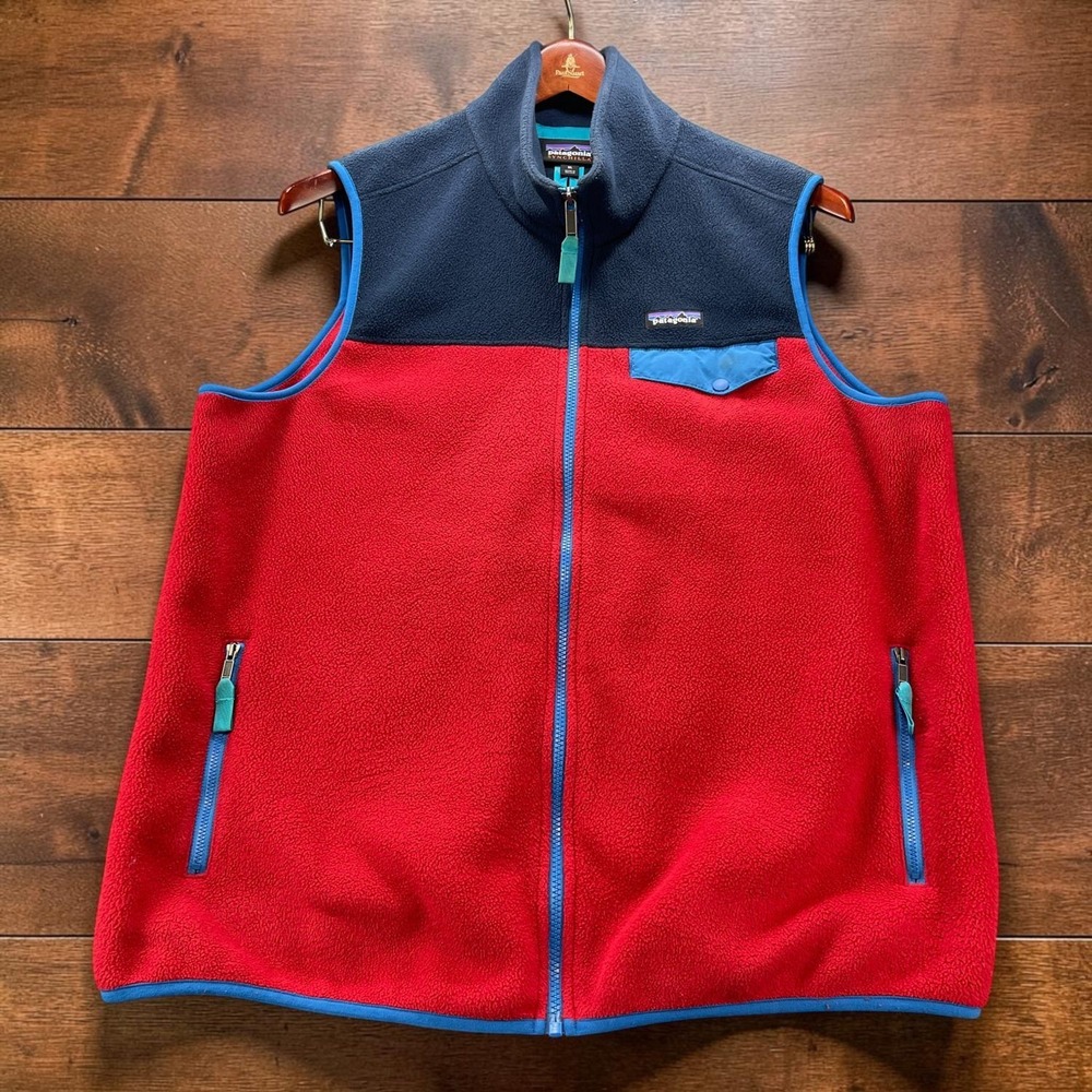 Patagonia Synchilla Fleece Vest Mens XL Red Navy Blue Full Zip 25500 FA16